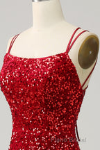 Red Sparkly Mermaid Backless Long Formal Prom Dress with Fringes