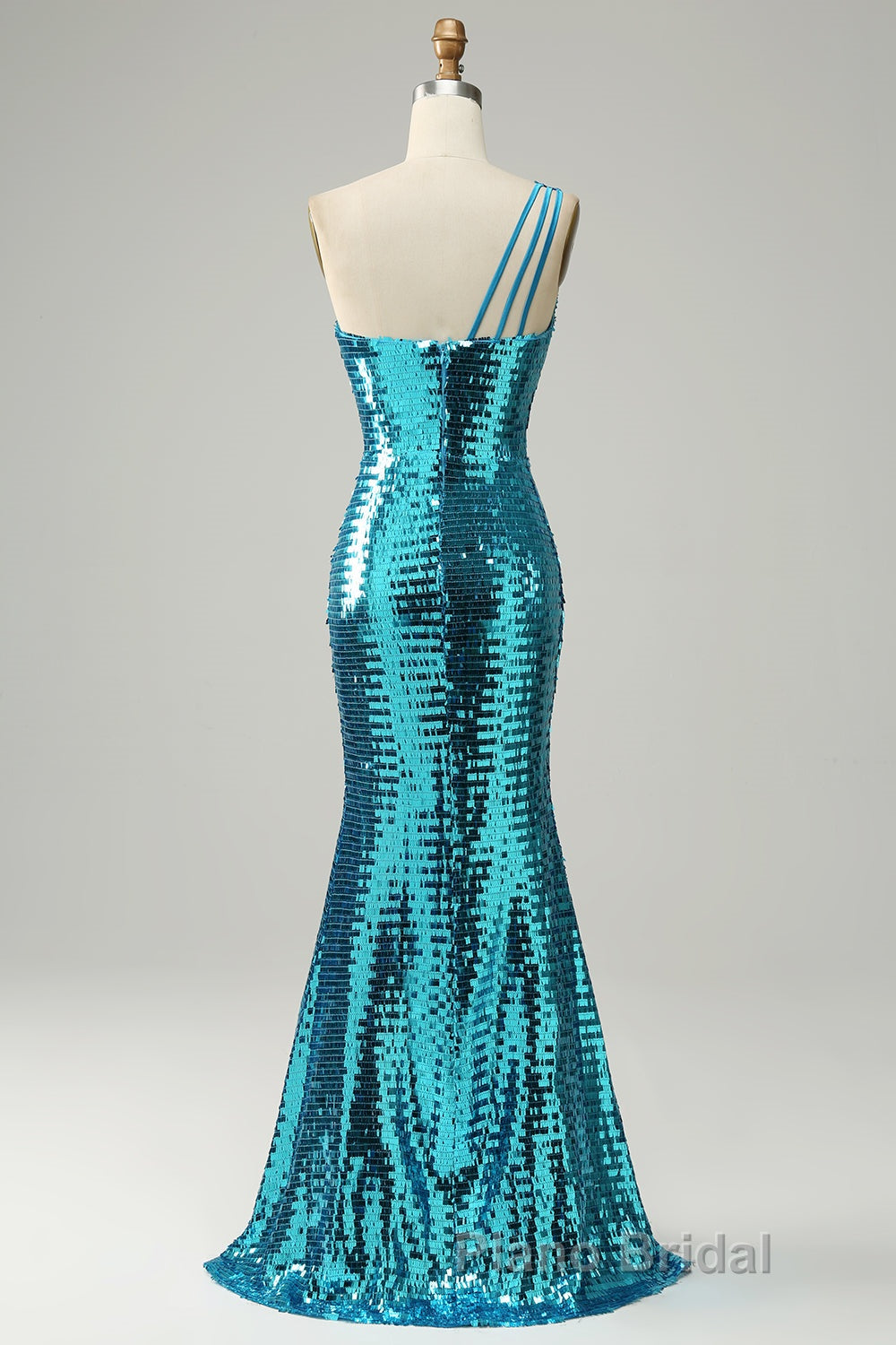 Sparkly Blue Sequins One Shoulder Long Formal Prom Dress with Slit Secondary image