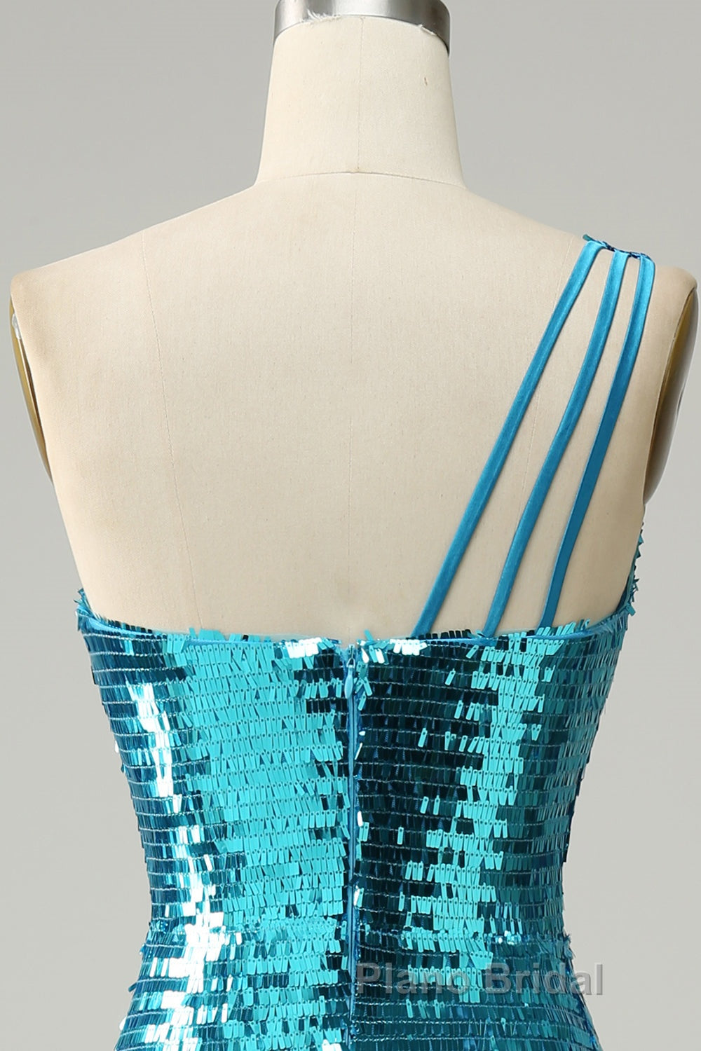 Sparkly Blue Sequins One Shoulder Long Formal Prom Dress with Slit