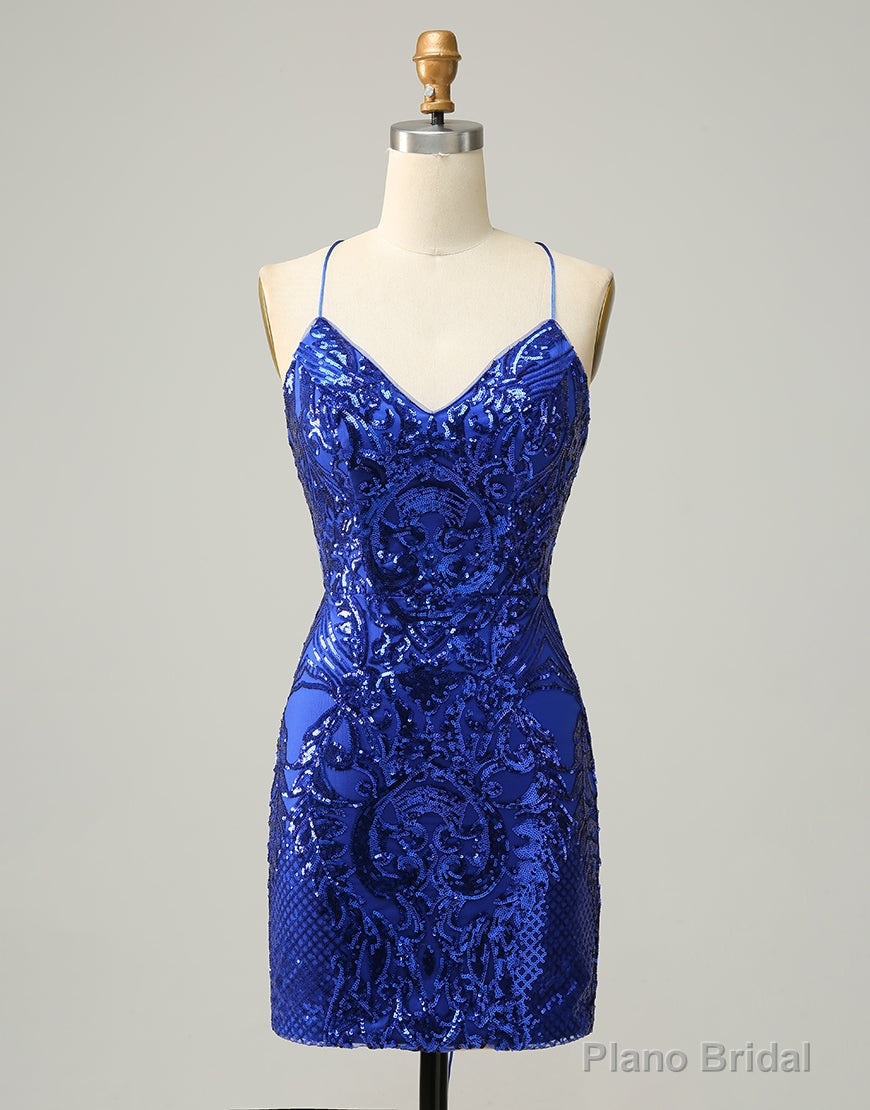 Royal Blue V-Neck Corset Back Homecoming Dress With Sequin Main image