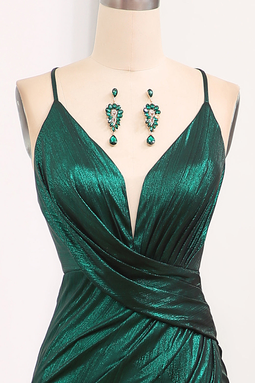 Dark Green Mermaid Spaghetti Straps Keyhole Long Prom Dress With Slit Main image