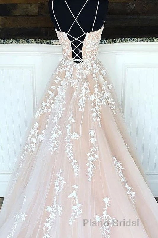 Hottest Elegant Spaghetti Straps Backless Lace Long Princess Formal Prom Dresses For Teens