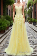 Purple Tulle Formal Prom Dress with Appliques