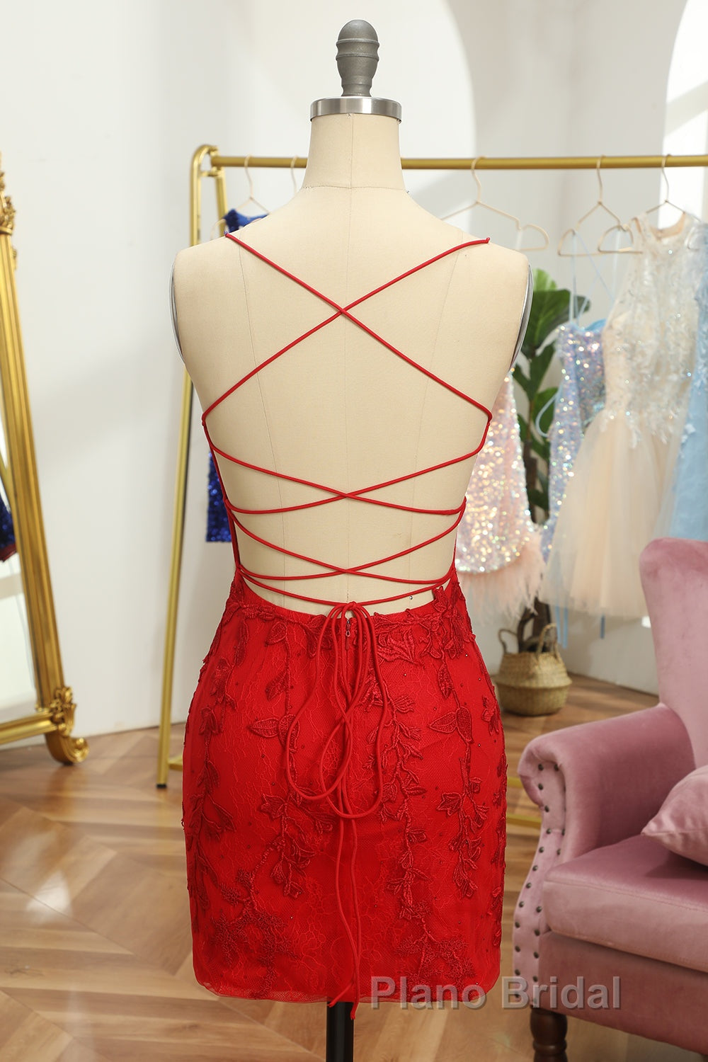 Champagne Spaghetti Straps Tight Short Homecoming Dresses with Appliques