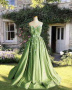 A-Line 3D Flowers Embroidey Tulle Strapless Dresses