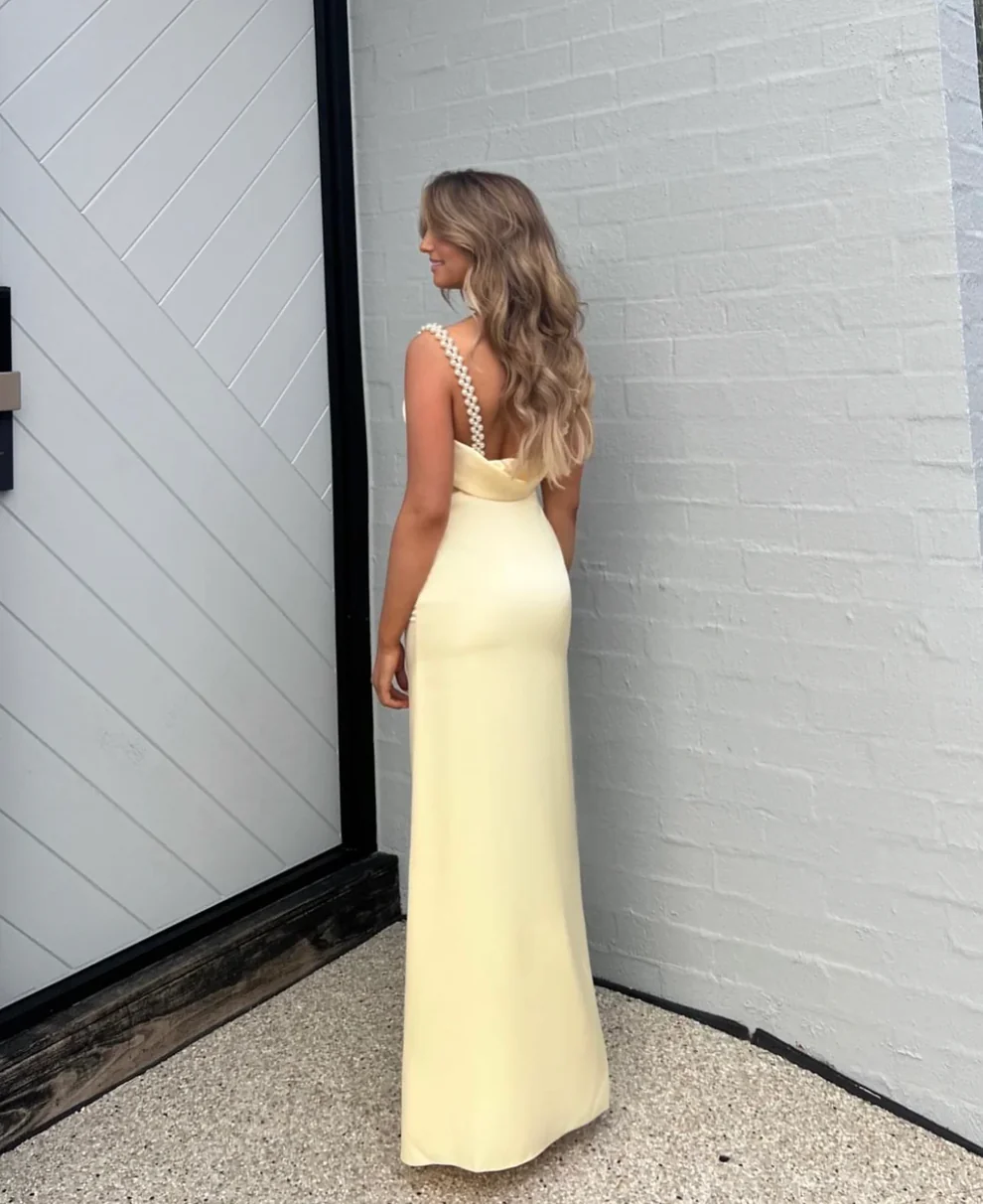 A Line Backless Formal Evening Party Dresses Silk Satin Long Formal Prom Dresses