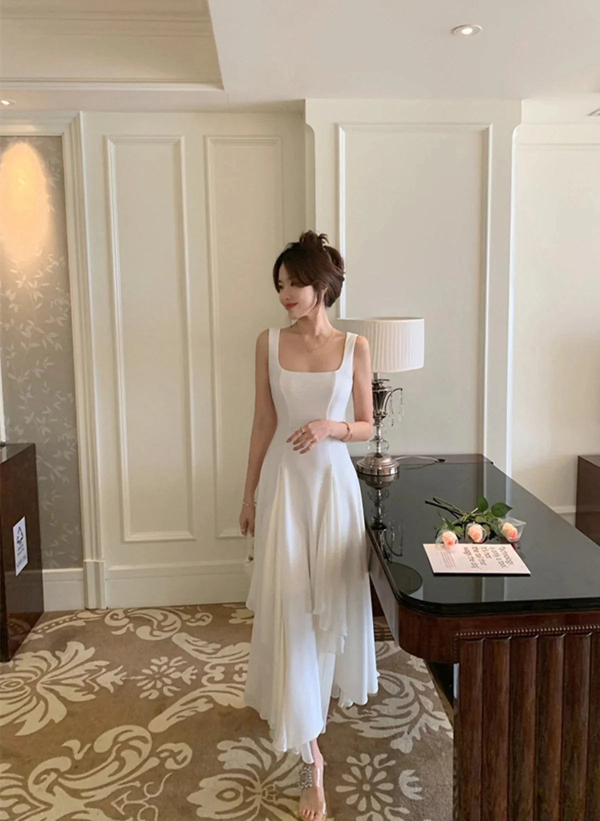 White Elegant Irregular Hem Long Formal Prom Dresses Secondary image