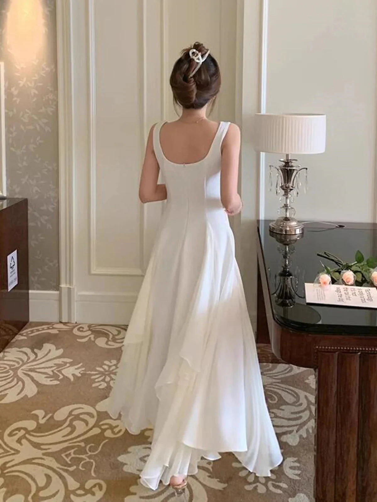 White Elegant Irregular Hem Long Formal Prom Dresses