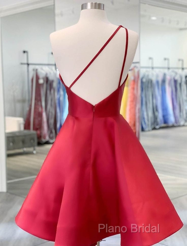 A-Line Backless Homecoming Dresses Red Mini Sleeveless One Shoulder Graduation Dresses With Appliques