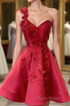 A-Line Backless Homecoming Dresses Red Mini Sleeveless One Shoulder Graduation Dresses With Appliques