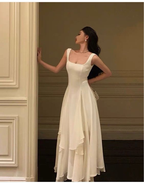 White Elegant Irregular Hem Long Formal Prom Dresses