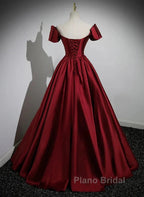 A-Line Ballgown Satin Long Party Dresses Off Shoulder Sweetheart Floor Length Formal Prom Dresses
