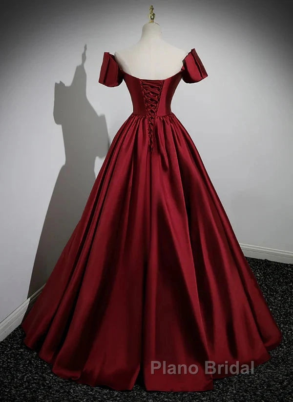 A-Line Ballgown Satin Long Party Dresses Off Shoulder Sweetheart Floor Length Formal Prom Dresses