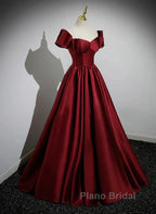 A-Line Ballgown Satin Long Party Dresses Off Shoulder Sweetheart Floor Length Formal Prom Dresses