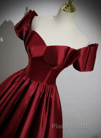 A-Line Ballgown Satin Long Party Dresses Off Shoulder Sweetheart Floor Length Formal Prom Dresses