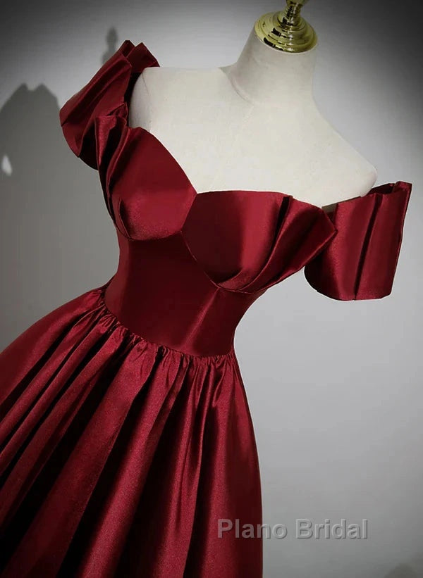 A-Line Ballgown Satin Long Party Dresses Off Shoulder Sweetheart Floor Length Formal Prom Dresses