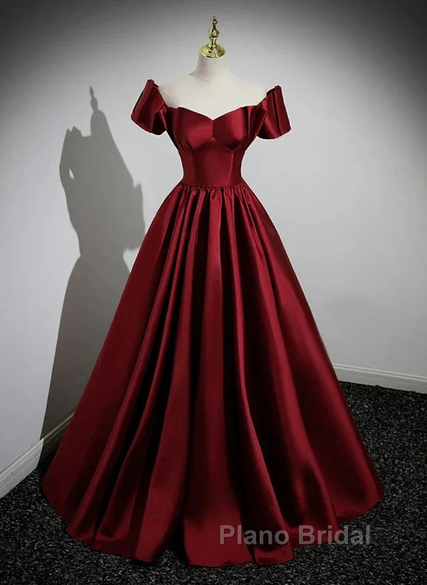 A-Line Ballgown Satin Long Party Dresses Off Shoulder Sweetheart Floor Length Formal Prom Dresses
