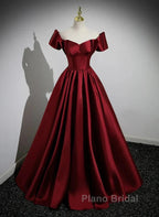 A-Line Ballgown Satin Long Party Dresses Off Shoulder Sweetheart Floor Length Formal Prom Dresses