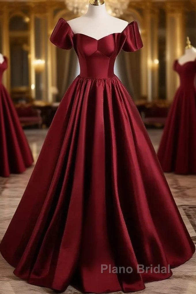 A-Line Ballgown Satin Long Party Dresses Off Shoulder Sweetheart Floor Length Formal Prom Dresses