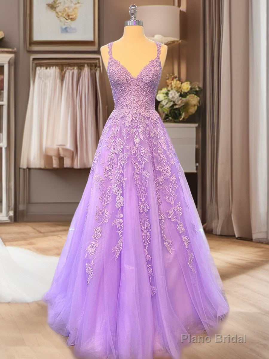 A-line Bateau Long Sleeves Appliques Lace Floor-Length Tulle Dress Main image