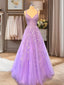 A-line Bateau Long Sleeves Appliques Lace Floor-Length Tulle Dress
