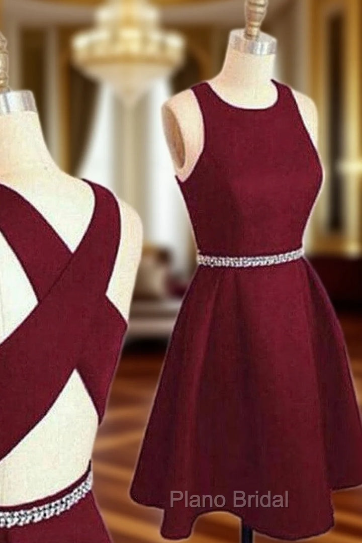 A-line Bateau Sleeveless Short/Mini Homecoming Dresses With Beading Bandage Main image