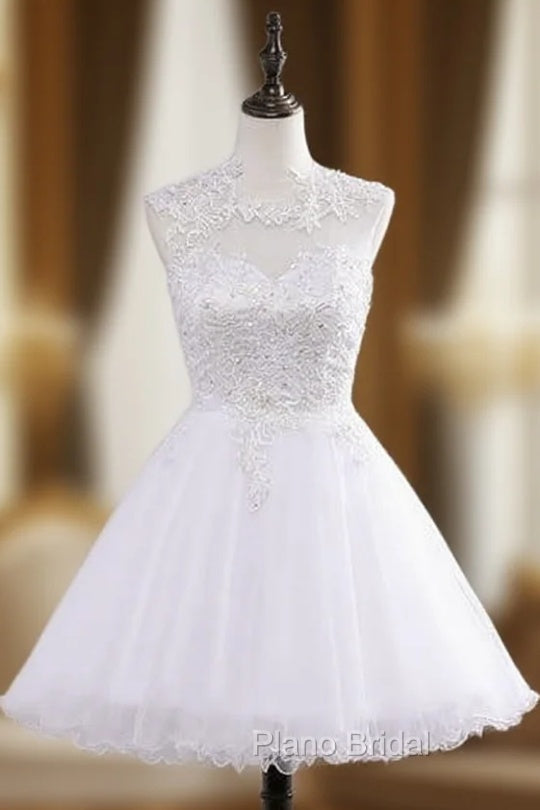 A line Beach Short Tulle Lace Wedding Dresses Backless