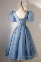 A-Line Beaded Short Formal Prom Dresses, Cute Short Sleeve Homecoming Party Dresses