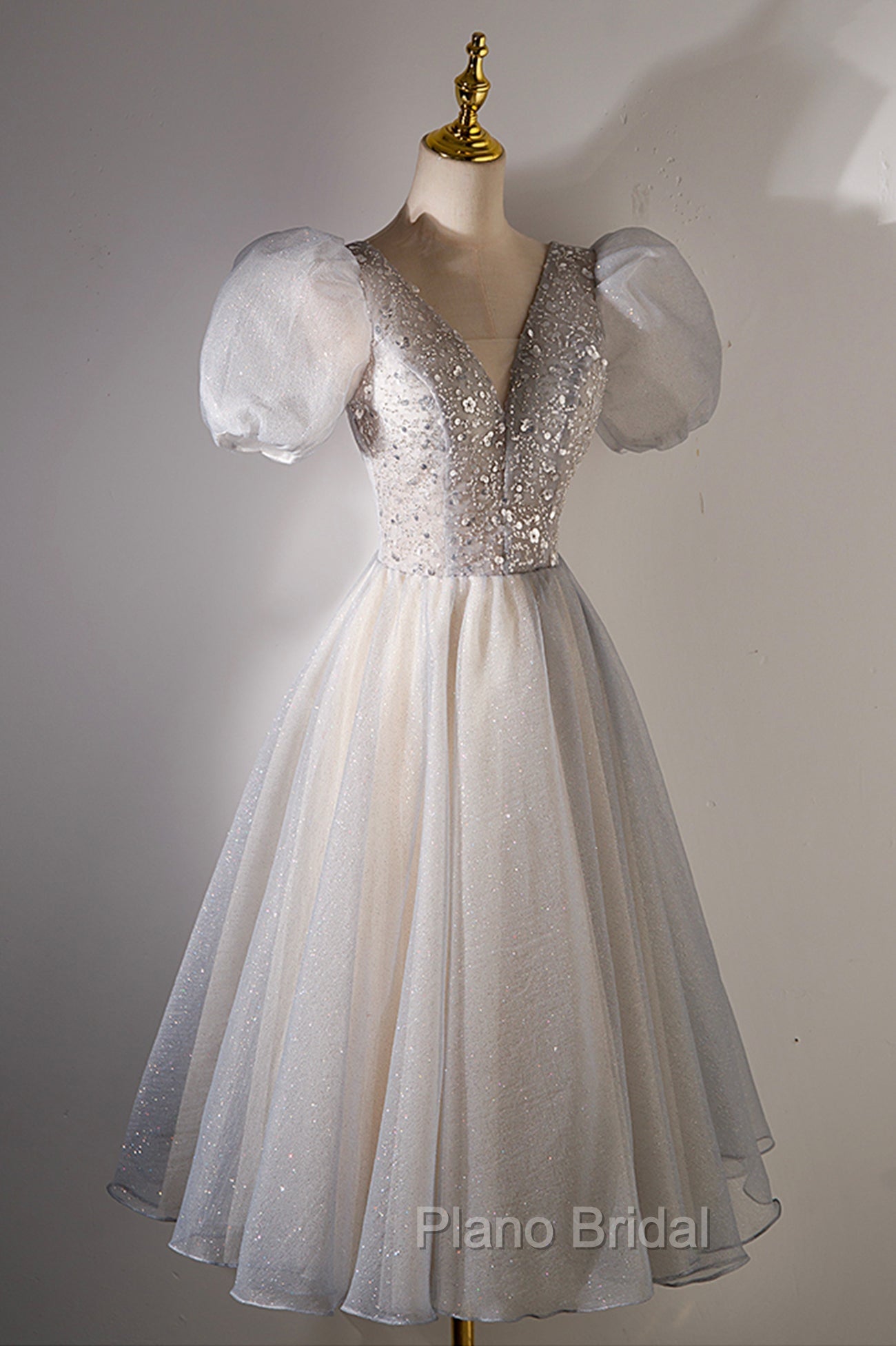 A-Line Beaded Short Formal Prom Dresses, Cute Short Sleeve Homecoming Party Dresses