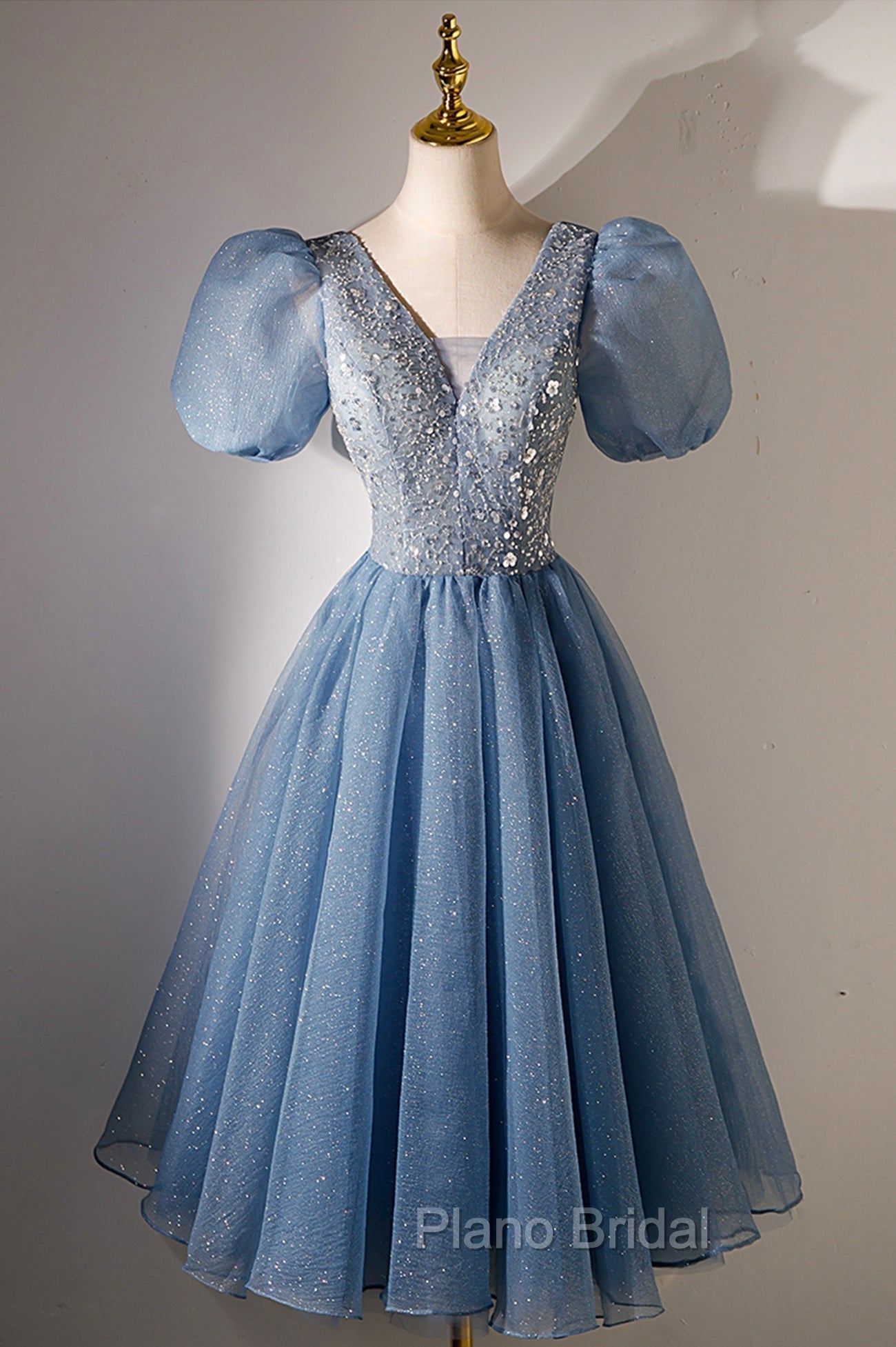 A-Line Beaded Short Formal Prom Dresses, Cute Short Sleeve Homecoming Party Dresses Main image