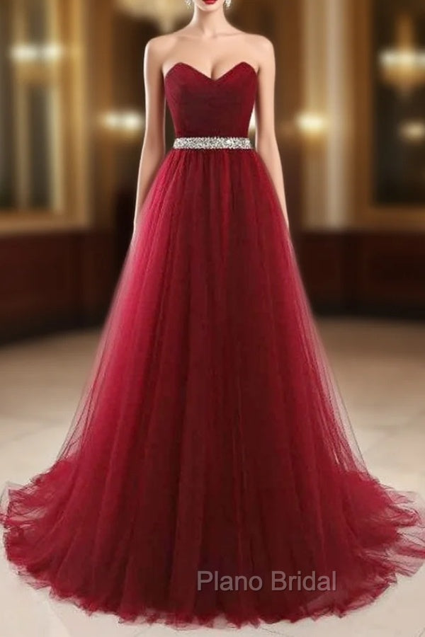 A-Line Beading Belt Long Charming Formal Prom Dresses Floor-Length Evening Dresses Main image