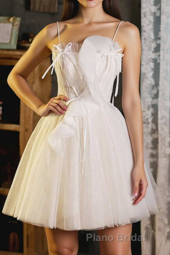 A-Line Beige Tulle Short Formal Prom Dress, Beige Cute Homecoming Dress Main image
