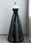 A-Line Black And Green Tulle With Lace Long Formal Prom Dresses, Tulle Party Dresses