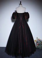 A-Line Black And Red Lace Sweetheart Formal Evening Dresses, Black And Red Formal Prom Dresses