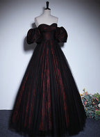 A-Line Black And Red Lace Sweetheart Formal Evening Dresses, Black And Red Formal Prom Dresses