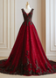 A-Line Black And Red Tulle With Lace Party Dresses, Black And Red Formal Dresses
