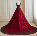 A-Line Black And Red Tulle With Lace Party Dresses, Black And Red Formal Dresses