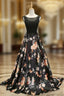 A-line Black Print Formal Prom Dresses