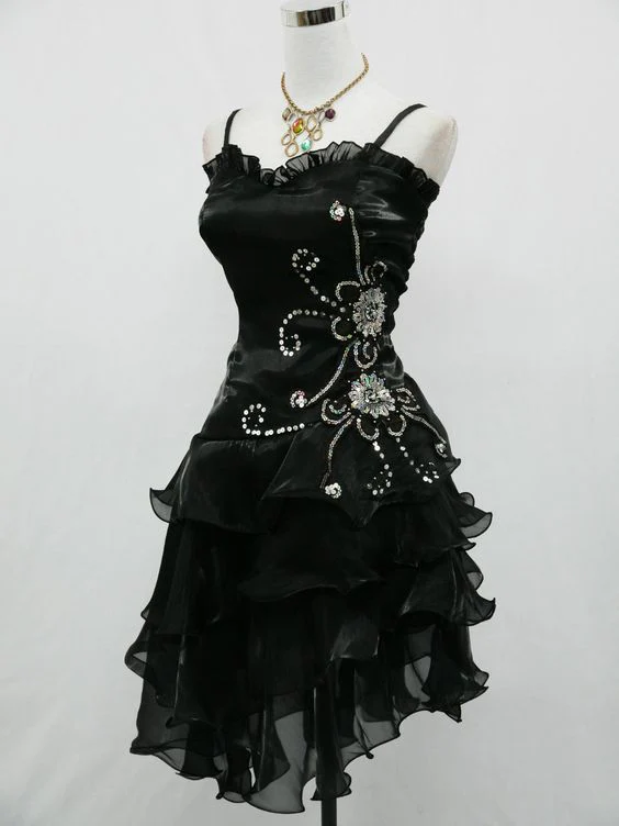 A Line Black Ruffle Short Formal Prom Dresses Homecoming Dresses
