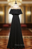 A-Line Black Scoop Neck Beading Formal Prom Dresses