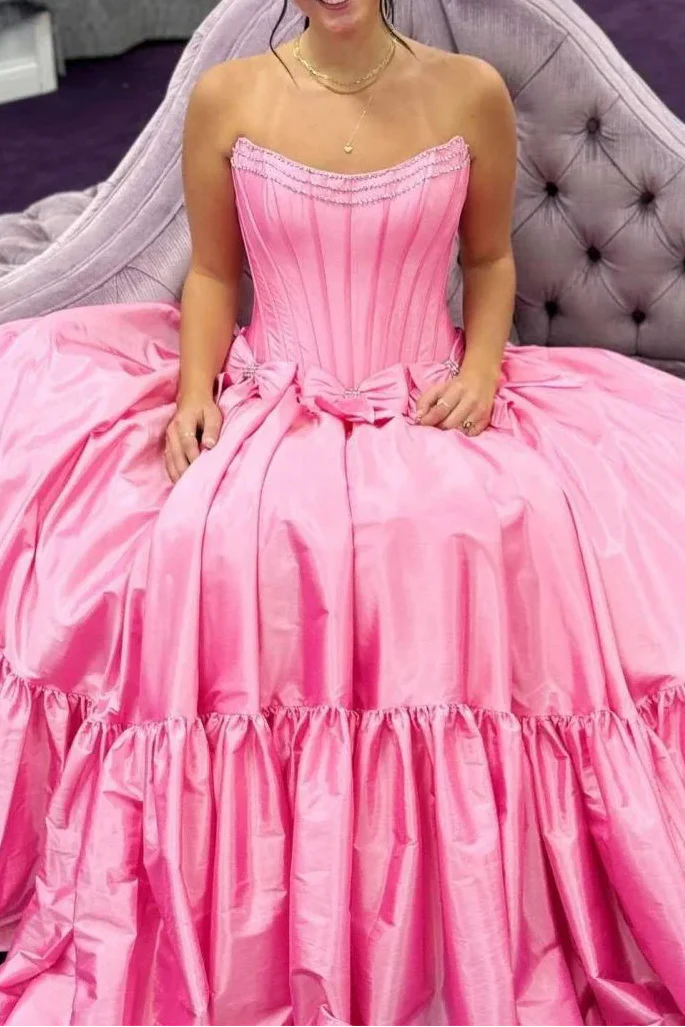 A-Line Black Scoop Neck Satin Long Formal Prom Dresses With Bow Knots
