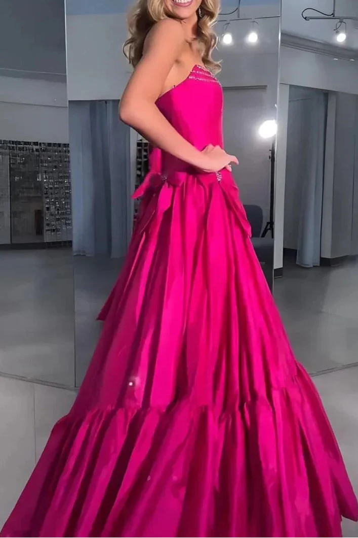 A-Line Black Scoop Neck Satin Long Formal Prom Dresses With Bow Knots