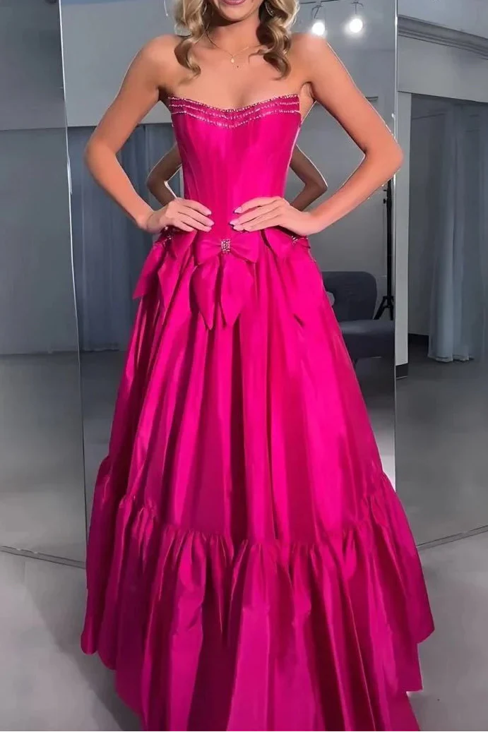 A-Line Black Scoop Neck Satin Long Formal Prom Dresses With Bow Knots