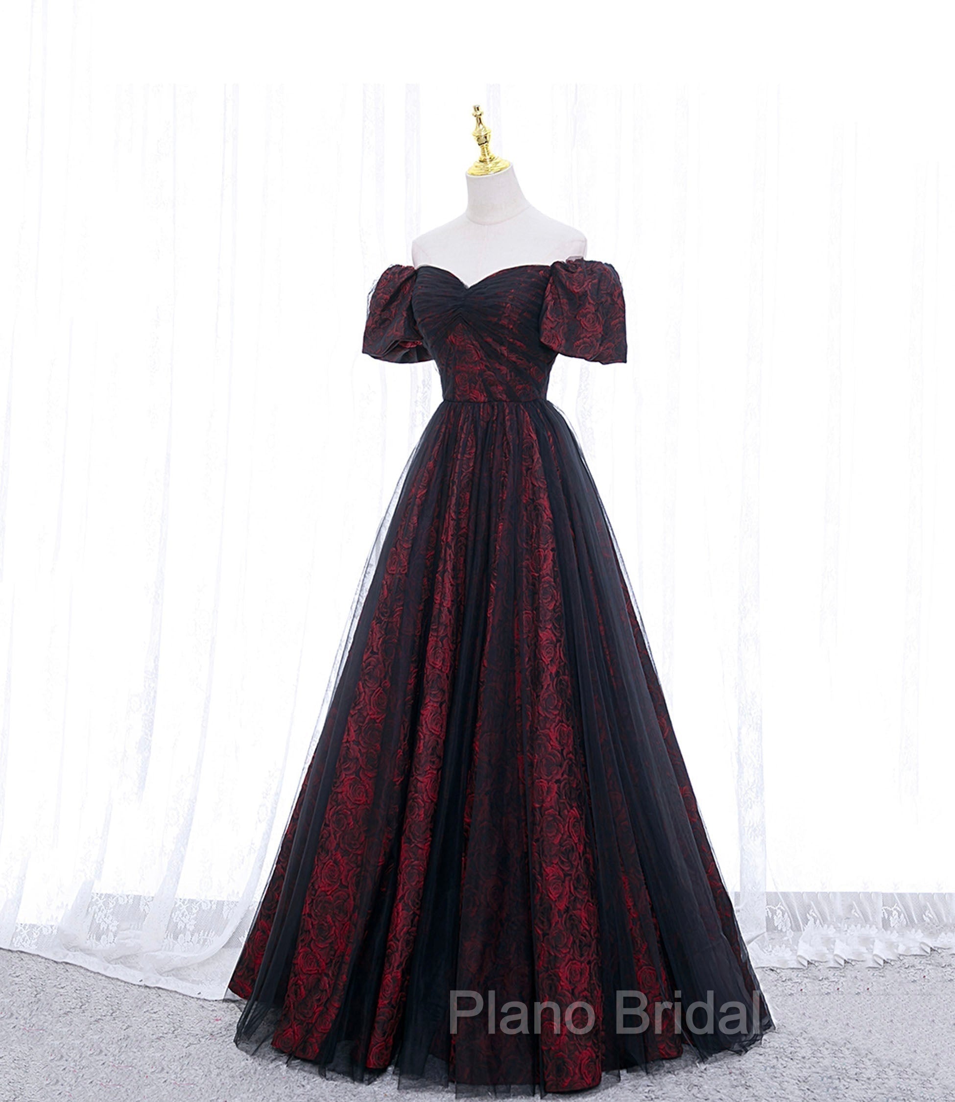 A-line Black Tulle Long Formal Prom Dresses Evening Dresses Secondary image