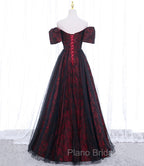 A-line Black Tulle Long Formal Prom Dresses Evening Dresses