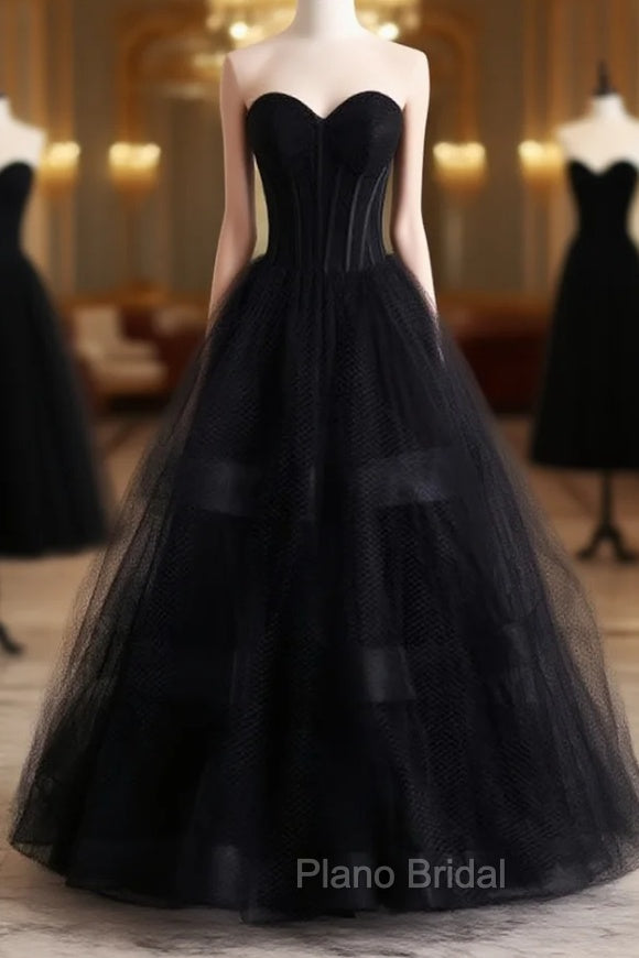 A-Line Black Tulle Sweetheart Formal Prom Dresses Main image