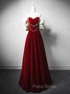 A-Line Black Velvet Long Formal Prom Dresses, Black Long Evening Dresses