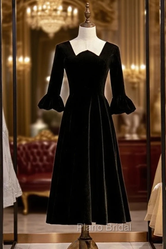 A-Line Black Velvet Square Short Litter Formal Prom Dresses Main image