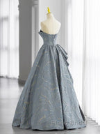 A-Line Blue-Grey Sweetheart Long Formal Party Dresses Floor Length Tulle Formal Prom Dresses