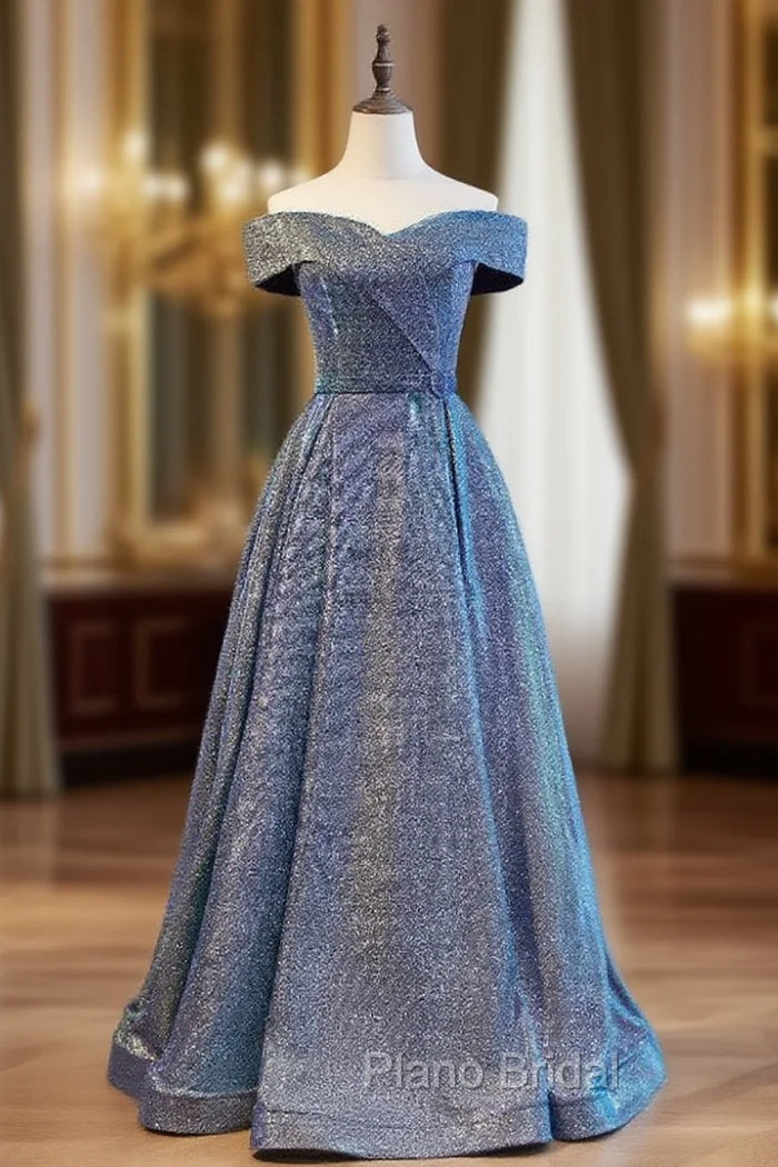 A-Line Blue Off the Shoulder Formal Prom Dresses Main image